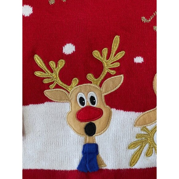 Holiday Time Women's Red Christmas Sweater Reindeer Singing Size XL - Picture 3 of 15